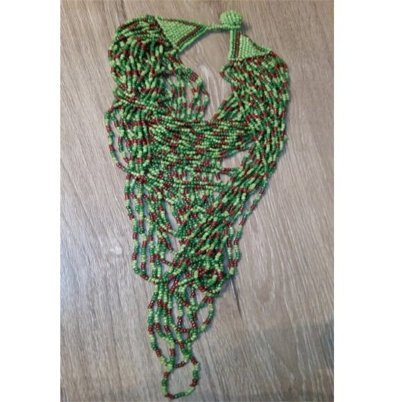 Artisan handcrafted layered statement seed bead necklace boho festival queen. - Picture 3 of 5